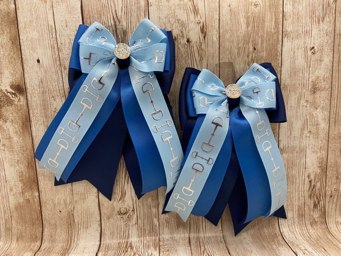 Benny Bows - Horse Show Bows - Light Blue Bits on Classic Blue and Navy