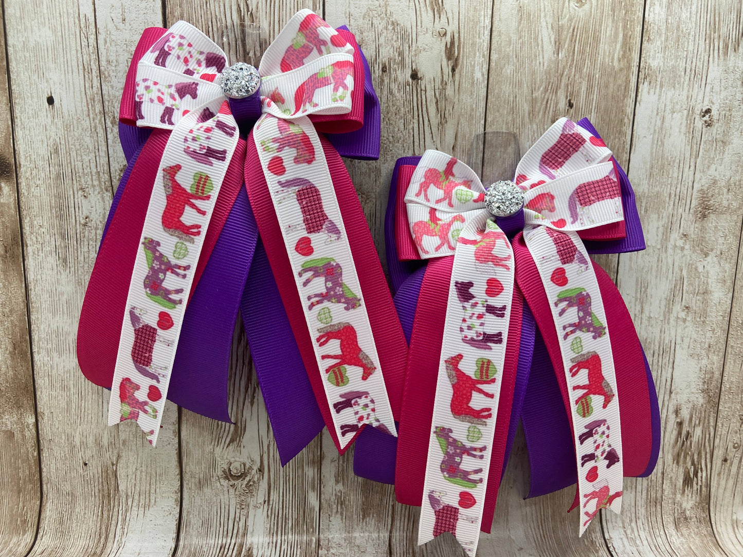 Benny Bows - Horse Show Bows - White Horse Blankets on Pink and Purple
