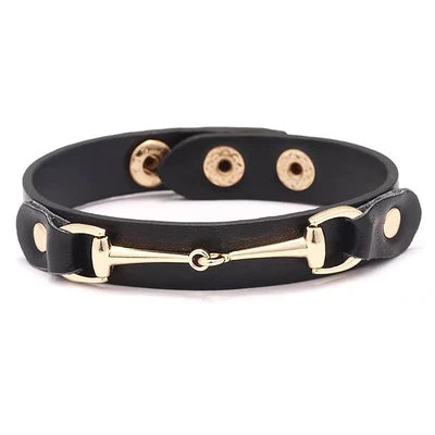 Vegan Leather Bracelet - Black and Gold