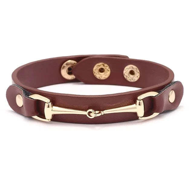 Vegan Leather Bracelet - Dark Brown and Gold