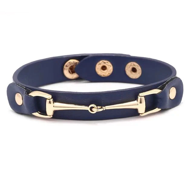 Vegan Leather Bracelet - Navy and Gold