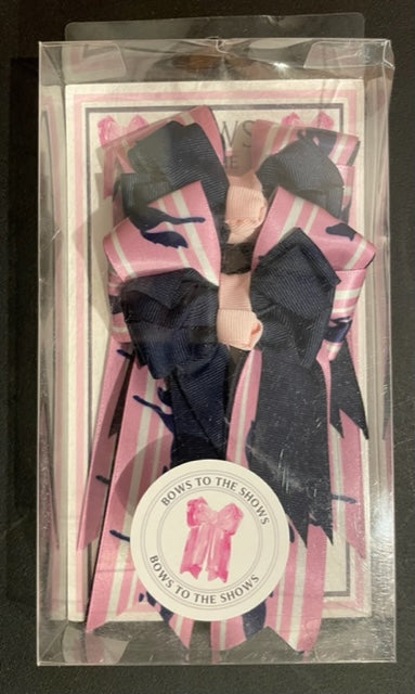 Bows To The Shows - Horse Show Hair Bows - Pink and Navy Jumping Horse